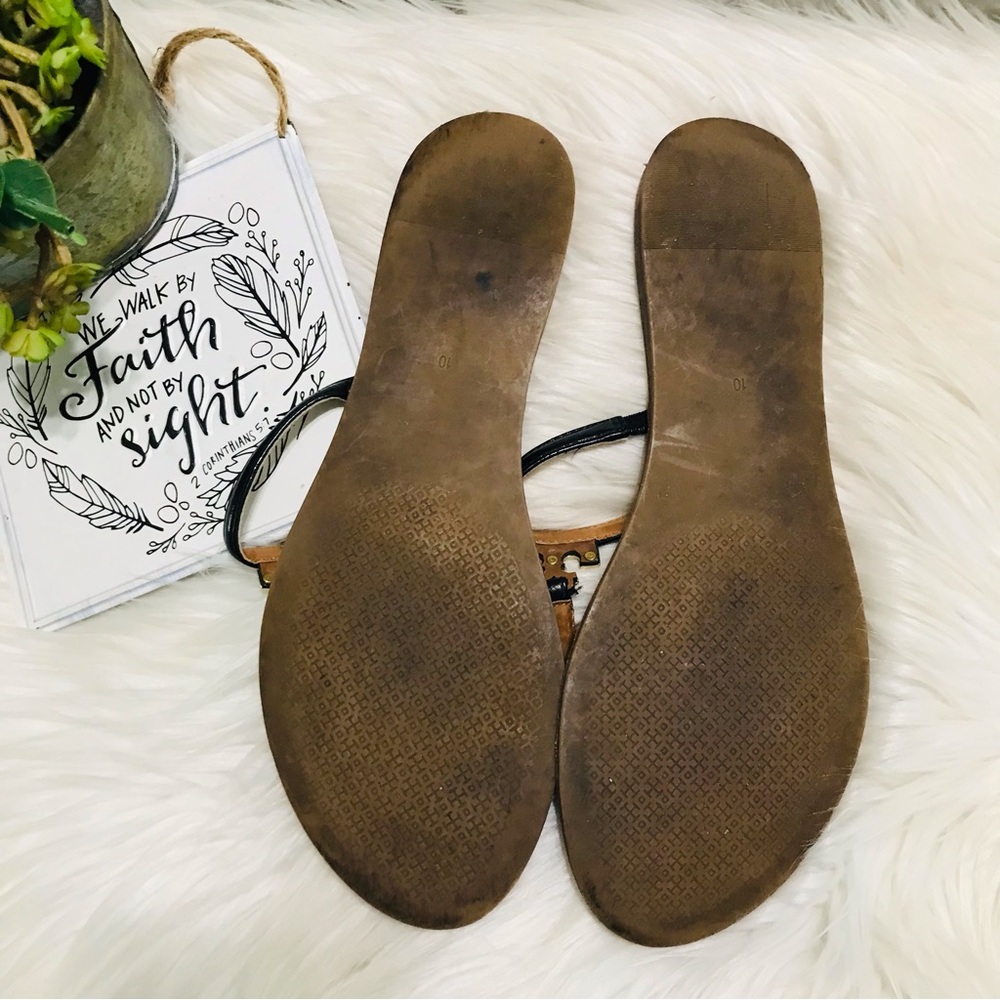 Tory Burch T Logo T Strap Thong Sandals Flats Black Sz 10 - Picture 10 of 11